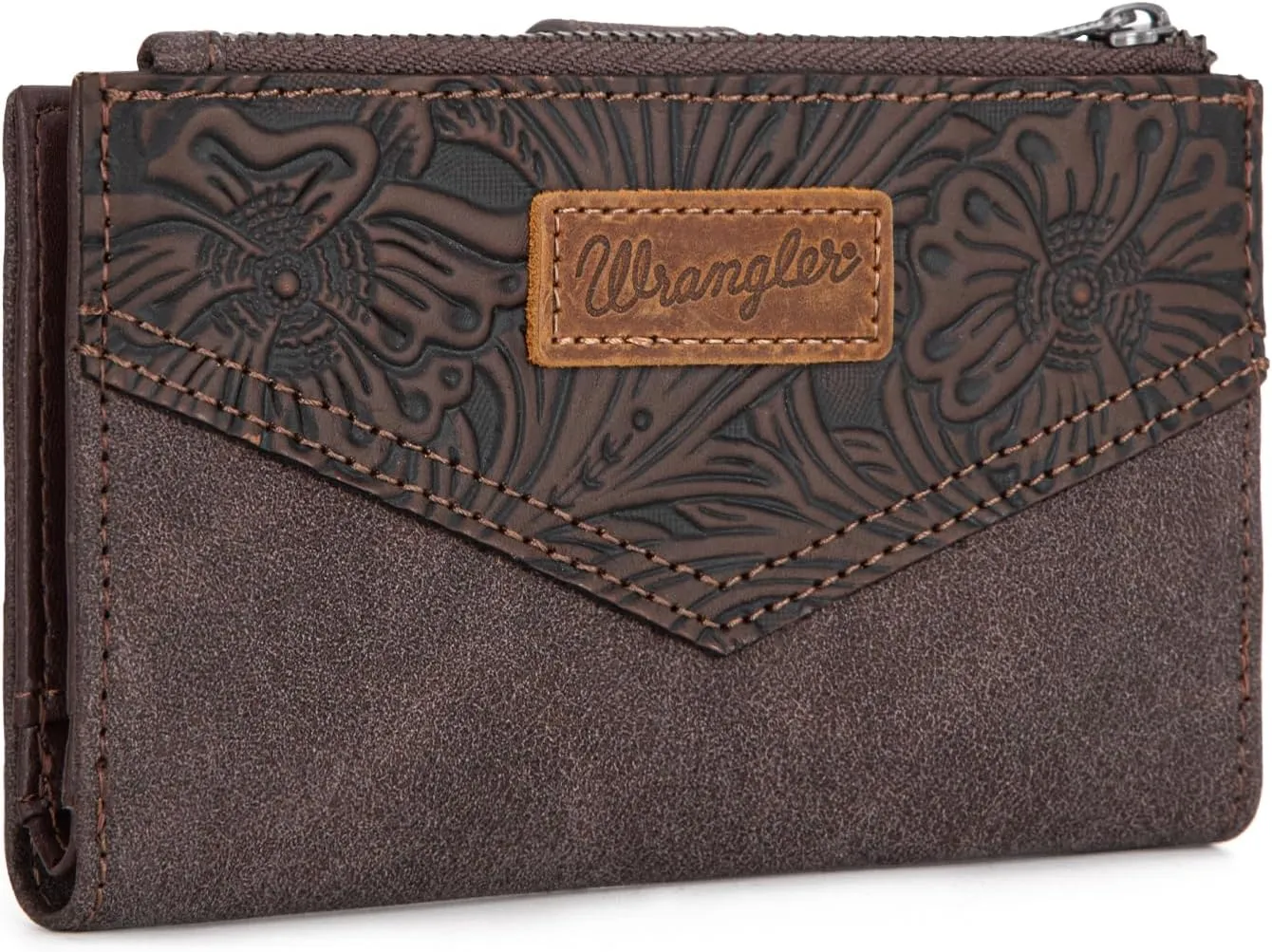 × Wrangler Small Wallet for Women Designer Bifold Wallet Embossed Women'S Wallets, Card Cases & Money Organizers, Coffee