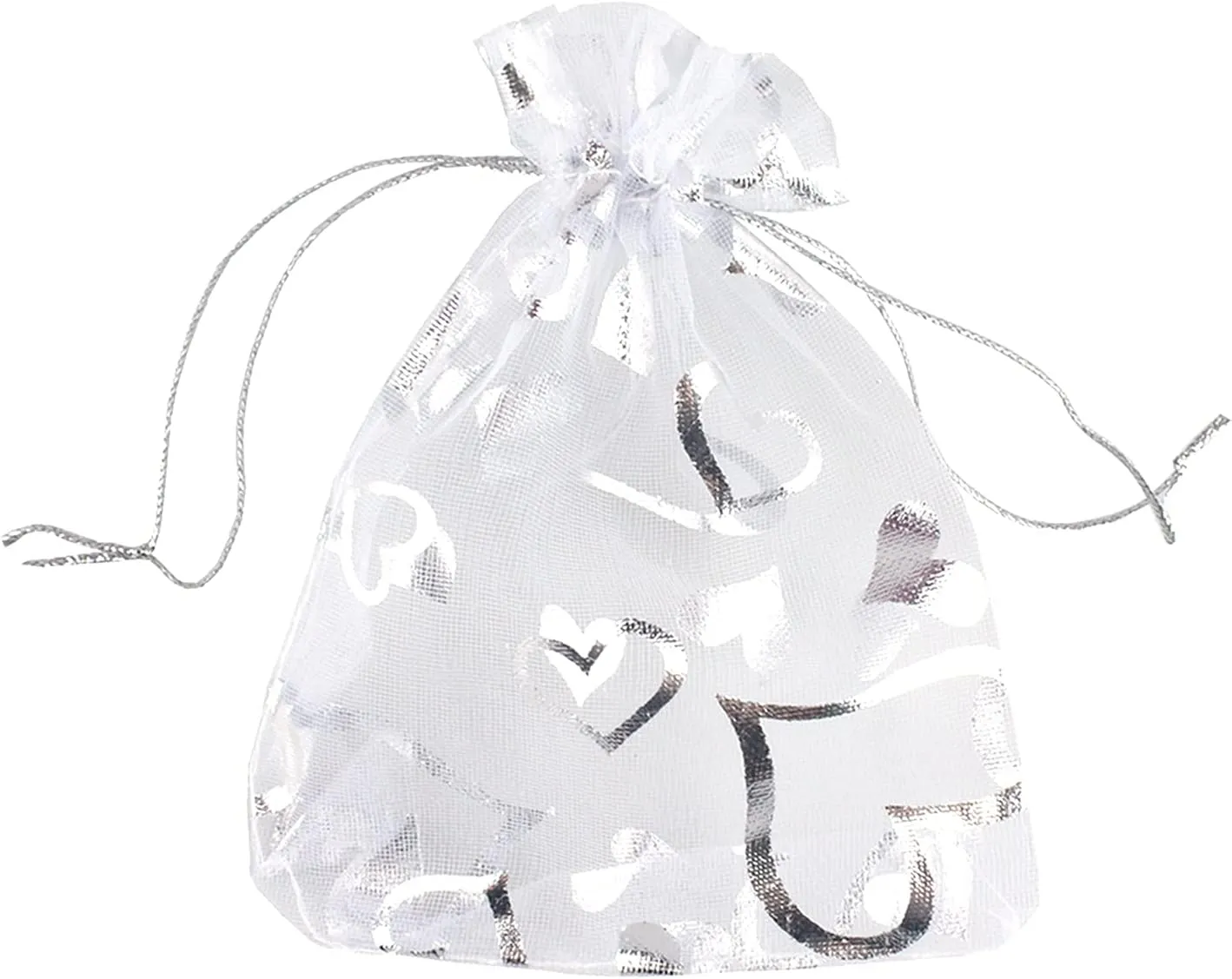 100 pcs 3.5 x 4.7 Inch Flower Heart Organza Jewelry Gift Pouch Candy Pouch Drawstring Wedding Favor Bags X92 (all white with white heart)