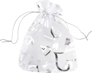 100 pcs 3.5 x 4.7 Inch Flower Heart Organza Jewelry Gift Pouch Candy Pouch Drawstring Wedding Favor Bags X92 (all white with white heart)