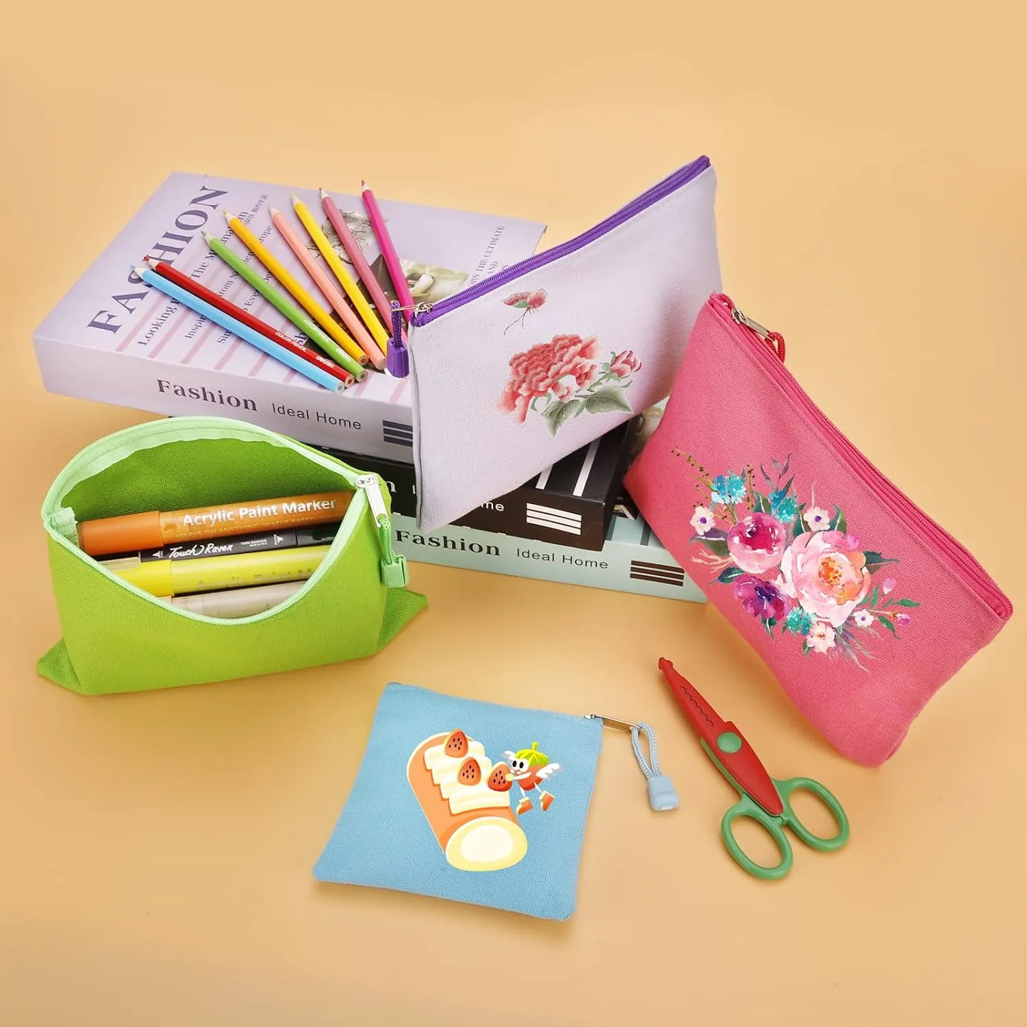 12 Pack DIY Craft Cotton Canvas Bag, Multi-Purpose Cosmetic Bag Makeup Pouches with Zipper Travel Toiletry Bag (XS, Yellow)