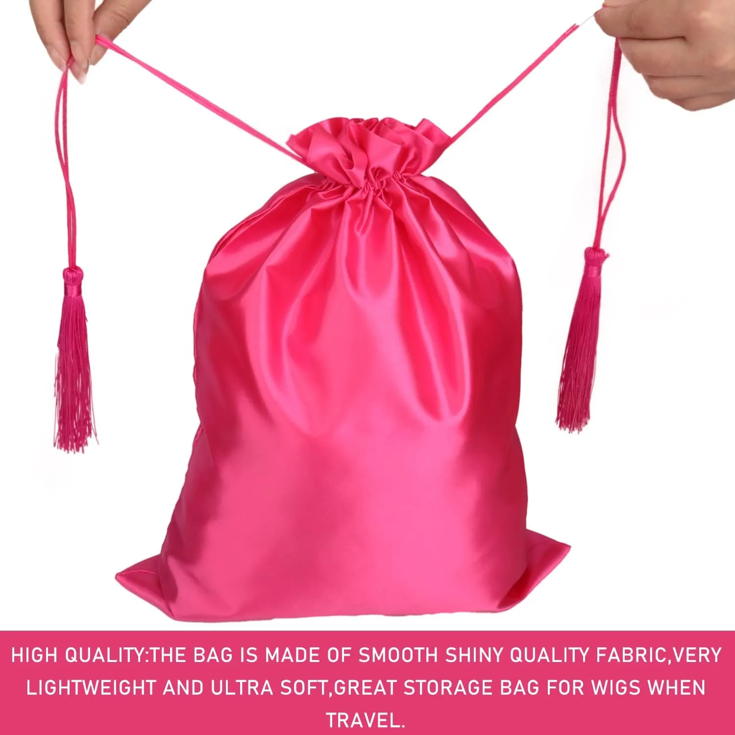 12 Pcs Satin Bags with Drawstring Tassel for Wigs- Bundles- Hair Extensions and Hair Tools Multipurpose Large Satin Storage Bags 30X40CM-11.8X15.7 Inch in Pink Color