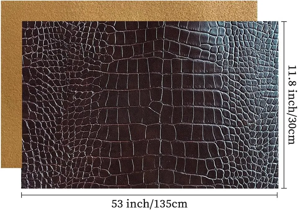 12 x 53 Glossy Embossed Crocodile Texture Faux Leather Roll Synthetic Leather Crafts Fabric for Wallets Keychains 12x53inch