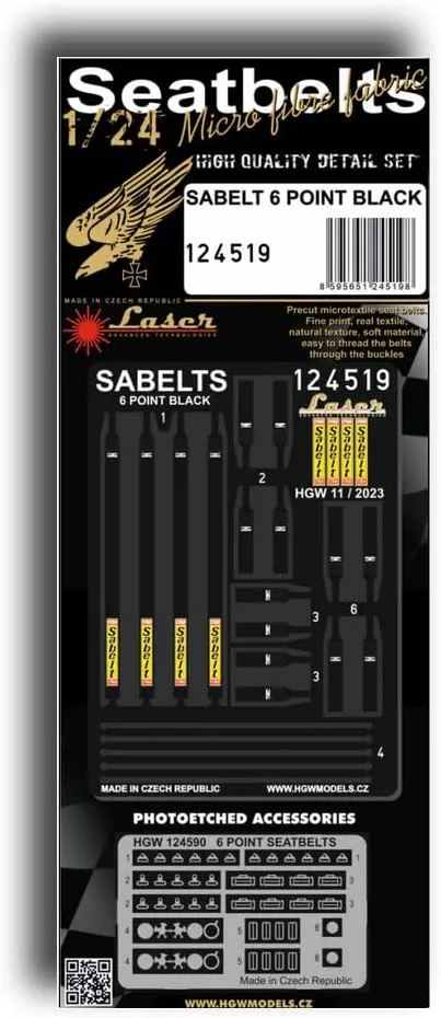 124519 1/24 Sabelt 6 Point Black Seatbelts