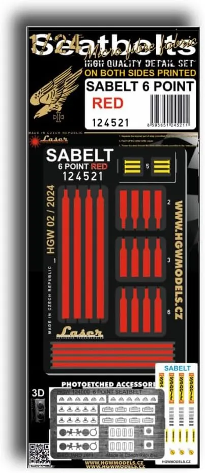 124521 1/24 SABELT 6 Point RED Seatbelts