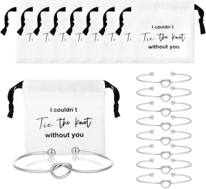 16 Pcs Jewelry Pouch Bridesmaid Gift Set - Includes 8 Linen Cotton Drawstring Bags & 8 Knot Bracelets - Bridal Party Favors, Jewelry Packaging, Bridesmaid Proposal Gifts