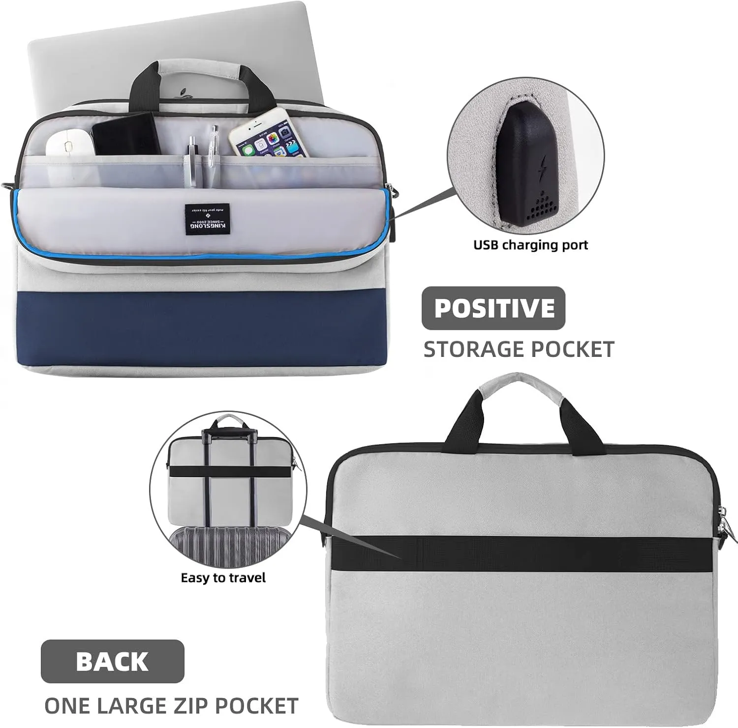17-17.3 inch Laptop Briefcase Bag with USB Port, Computer Case with Shoulder Strap Handle Bag for Men Women
