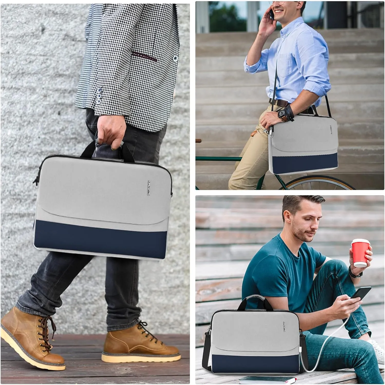 17-17.3 inch Laptop Briefcase Bag with USB Port, Computer Case with Shoulder Strap Handle Bag for Men Women