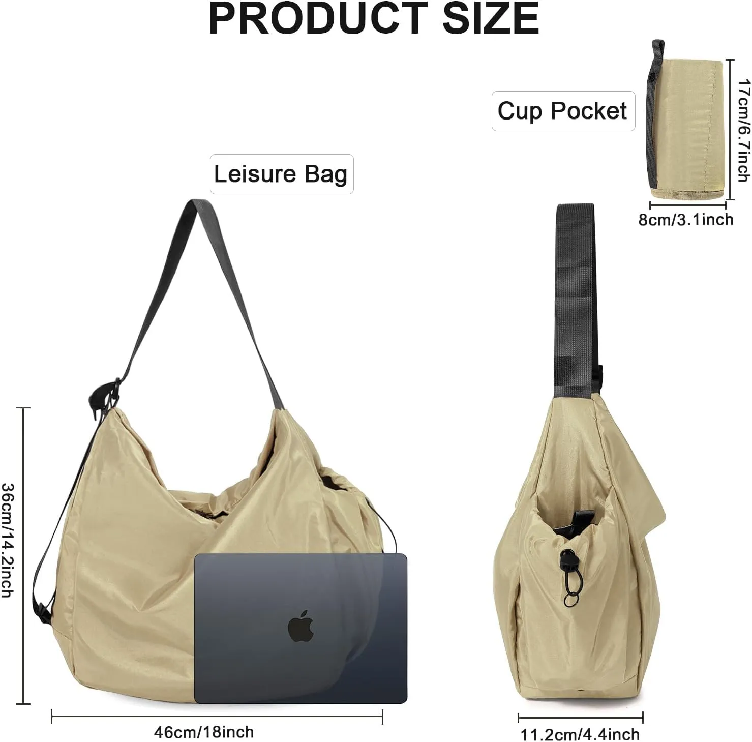 18L Soft Daily Crossbody Bag, Large Casual Shoulder Bag with Bottle Holder, Key Fob