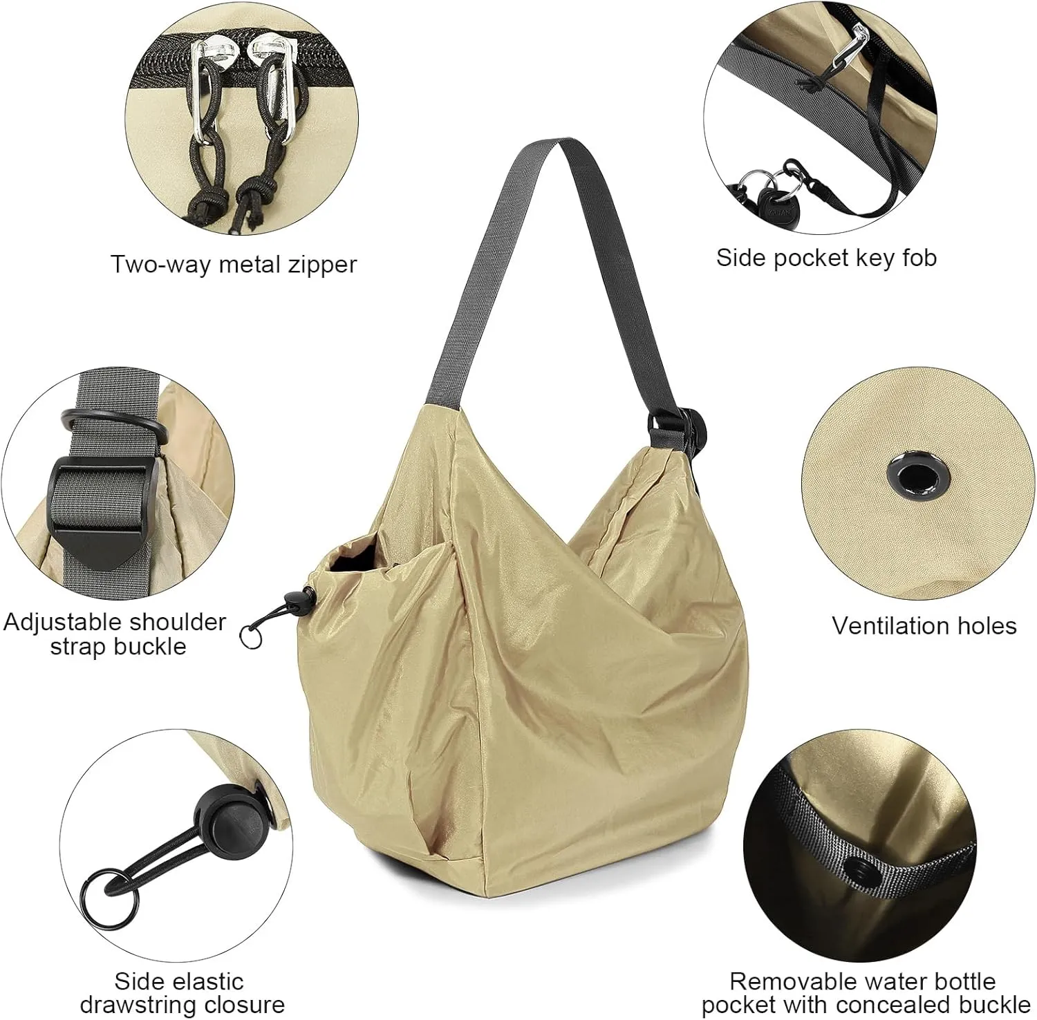 18L Soft Daily Crossbody Bag, Large Casual Shoulder Bag with Bottle Holder, Key Fob