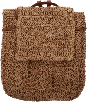 1Pc Practical Straw Weave Backpack for Women Versatile Fashionable Shoulder Bag for Beach Outdoor Use Drawstring Design for Secure Storage Lightweight Durable