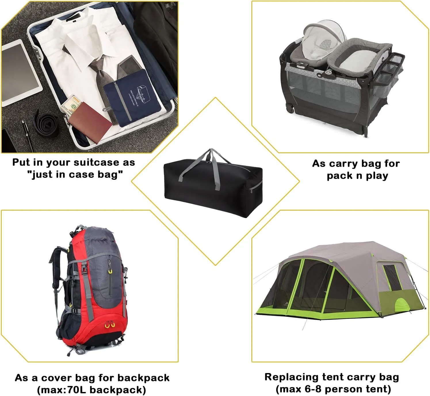 2 Packs Foldable Duffel Bag 30" / 75L Lightweight with Water Rresistant for Travel