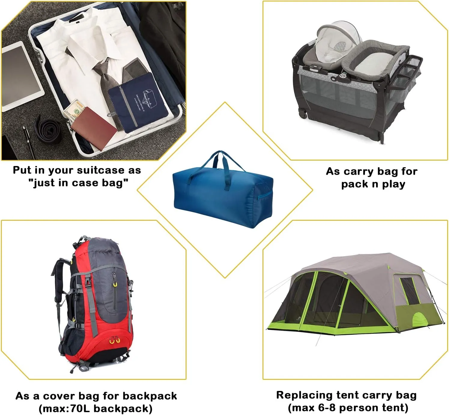 2 Packs Foldable Duffel Bag 30" / 75L Lightweight with Water Rresistant for Travel