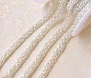2 Yards Pearl Beaded Trim Bridal Lace Ribbon Trimming Edge Tape for Craft Sewing Wedding Dress Fabric DIY Decoration 1cm (#3)