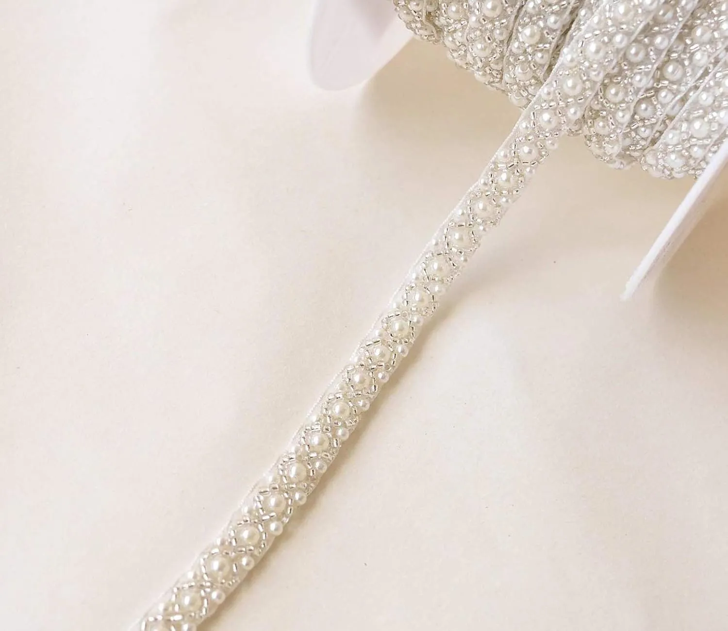 2 Yards Pearl Beaded Trim Bridal Lace Ribbon Trimming Edge Tape for Craft Sewing Wedding Dress Fabric DIY Decoration 1cm (#3)