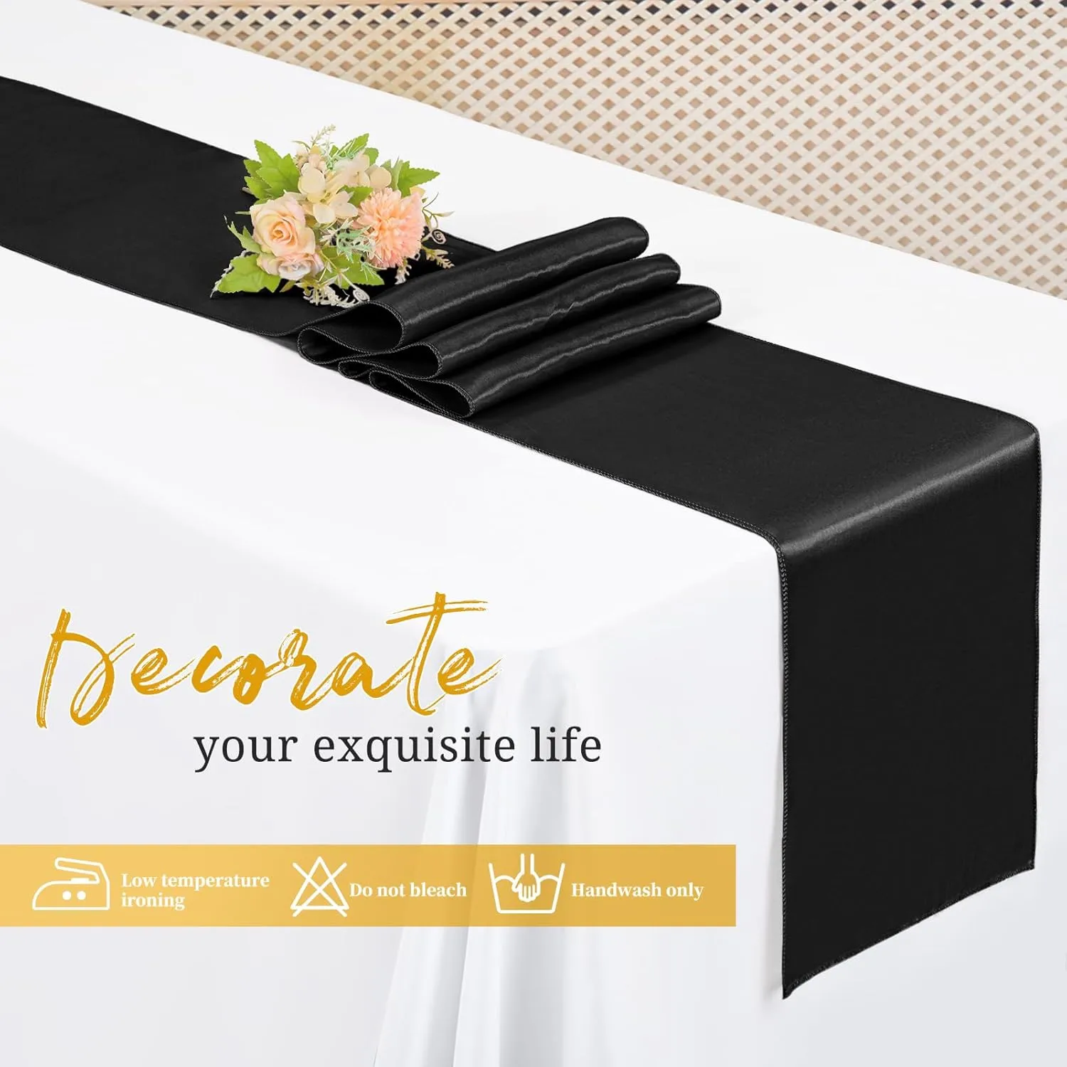 20Pack Satin Table Runner 12 x 72 Inch,Black Satin Silk Table Runner Smooth Table Runners for Wedding Bridal Baby Shower Banquet Birthday Party Table Decoration