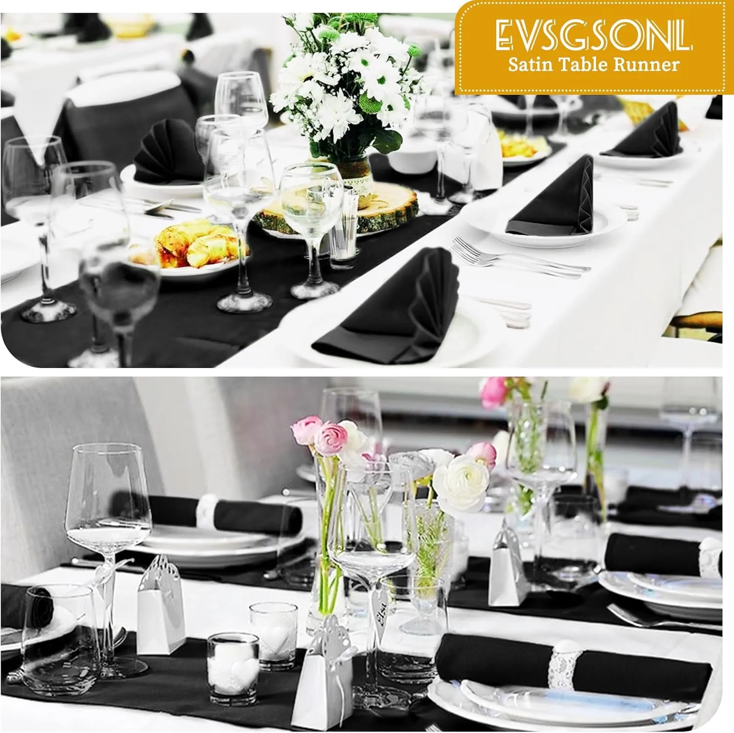 20Pack Satin Table Runner 12 x 72 Inch,Black Satin Silk Table Runner Smooth Table Runners for Wedding Bridal Baby Shower Banquet Birthday Party Table Decoration