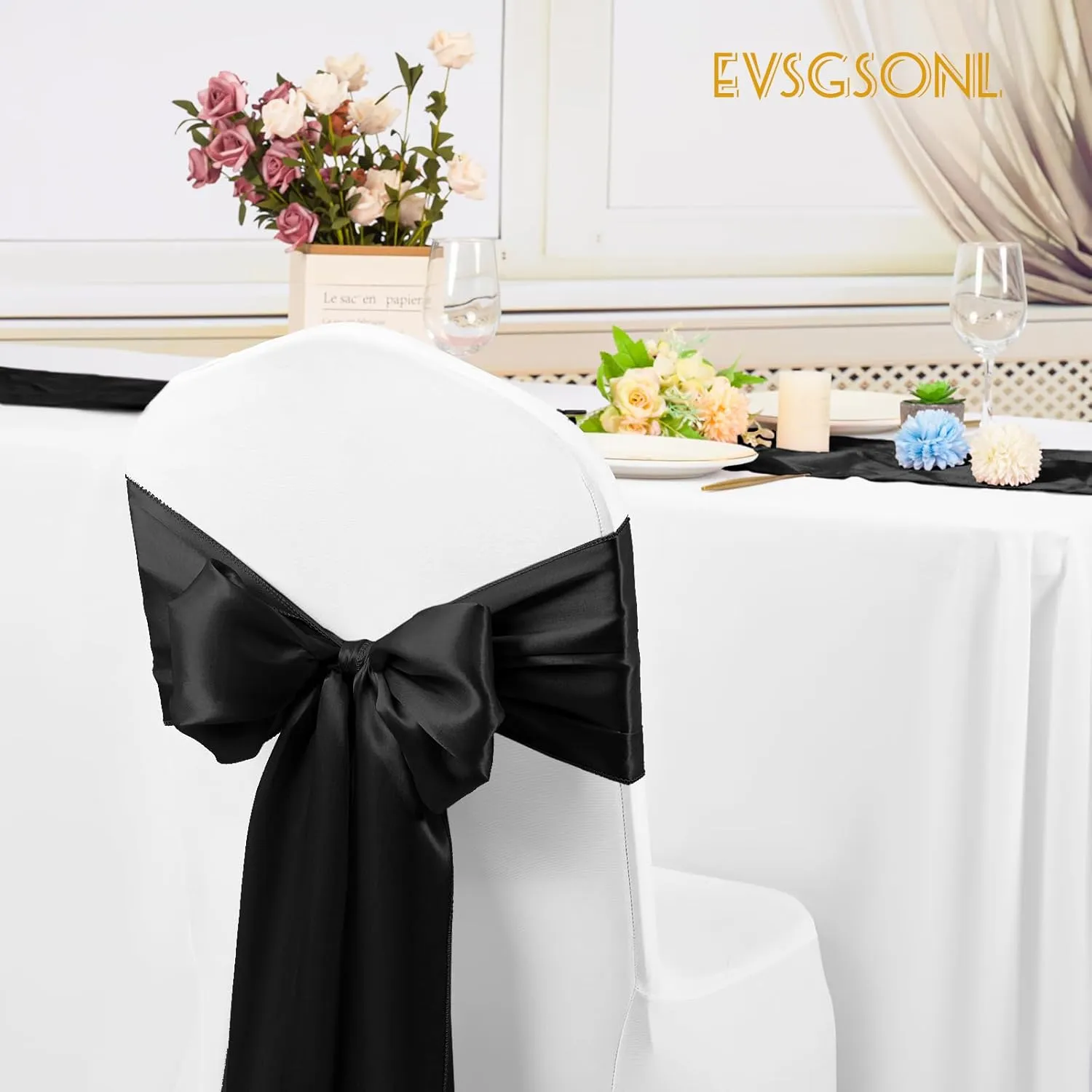 20Pack Satin Table Runner 12 x 72 Inch,Black Satin Silk Table Runner Smooth Table Runners for Wedding Bridal Baby Shower Banquet Birthday Party Table Decoration