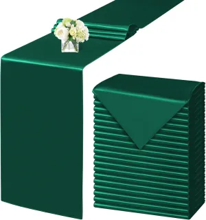 20Pack Satin Table Runner 12 x 72 Inch,Forest Green Satin Silk Table Runner Smooth Table Runners for Wedding Bridal Baby Shower Banquet Birthday Party Table Decoration