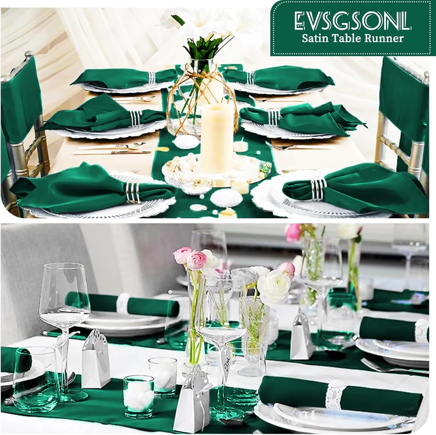 20Pack Satin Table Runner 12 x 72 Inch,Forest Green Satin Silk Table Runner Smooth Table Runners for Wedding Bridal Baby Shower Banquet Birthday Party Table Decoration