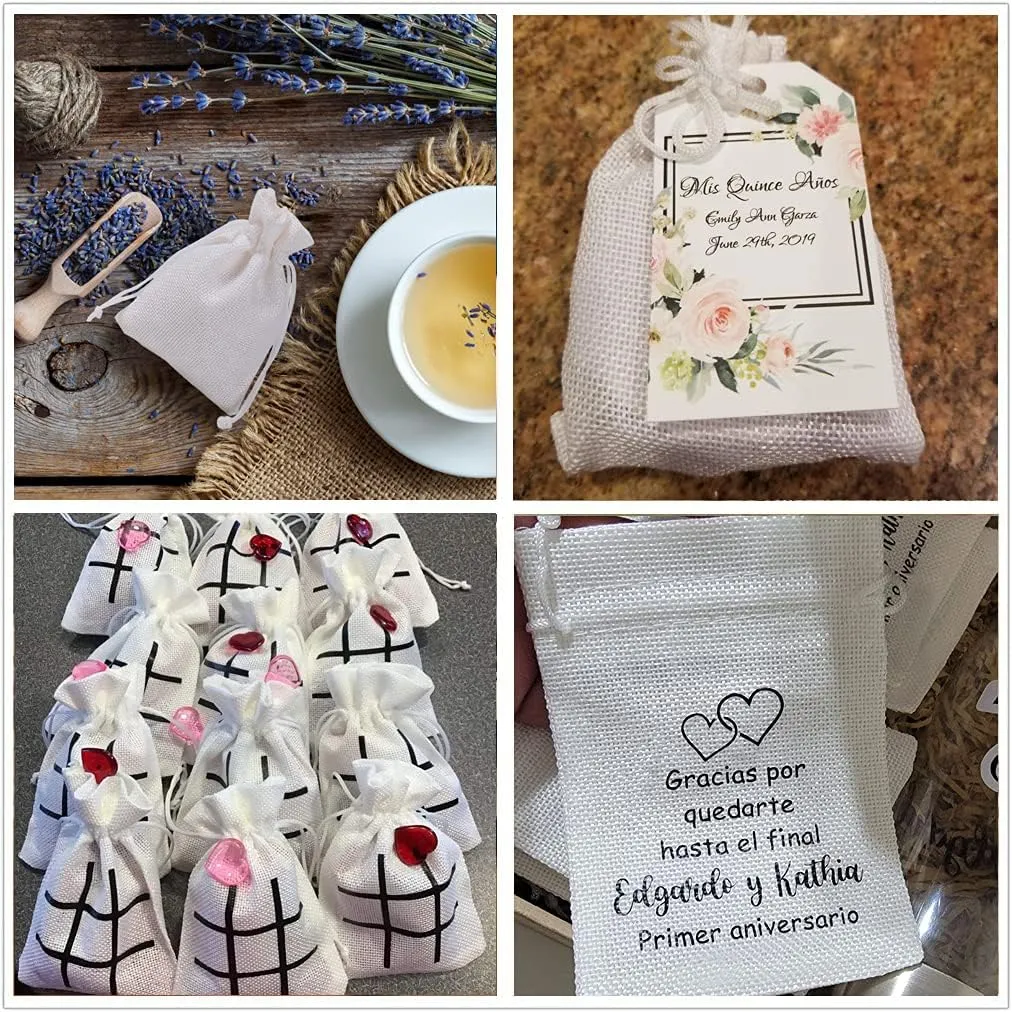 20Pcs Burlap Bags with Drawstring, 3.9 x 5.5 inch White Small Linen Gift Bags Jewelry Pouches Sacks for Christmas, Wedding Favors, Party, DIY Craft