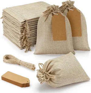 25PCS Burlap Gift Bags With Drawstring, 6X7.8" Small Party Favor Gift Bags   Bonus Gift Tags & String, Gift Bags Small Size for Party, Jewelry Pouches, Christmas, Festival, Kids Birthday, Coffee, DIY Craft Bags
