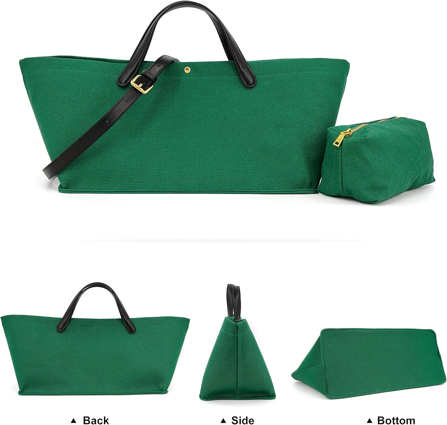 2Pcs Set, Large Leather/Canvas Tote Bag for Women, Casual Designer Detachable Crossbody Shoulder Bag,Top Handle Purse
