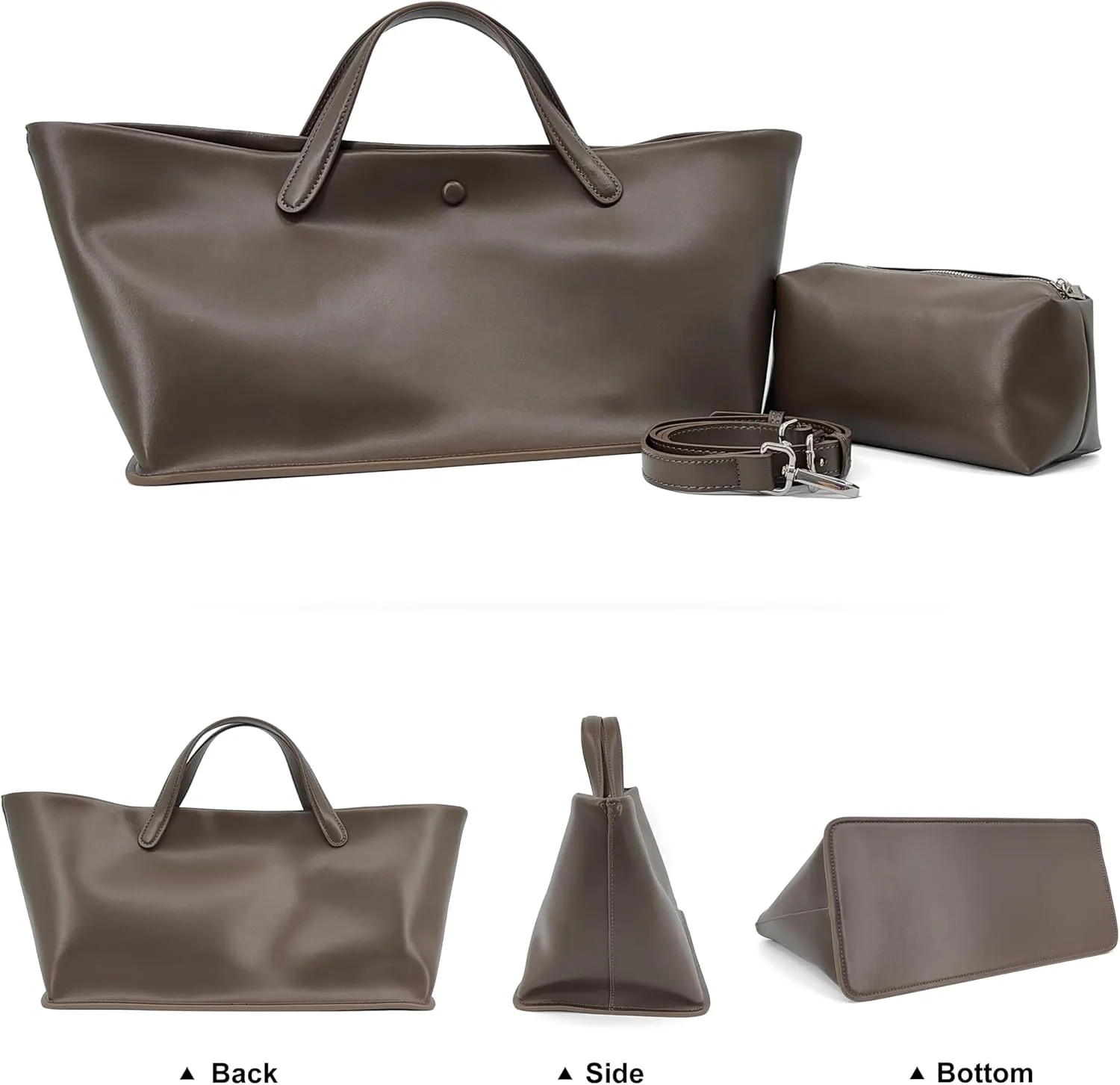 2Pcs Set, Large Leather/Canvas Tote Bag for Women, Casual Designer Detachable Crossbody Shoulder Bag,Top Handle Purse
