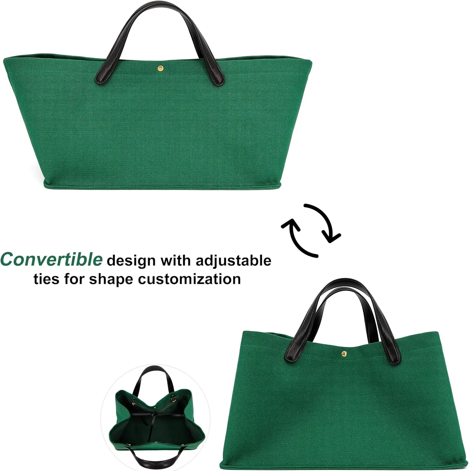 2Pcs Set, Large Leather/Canvas Tote Bag for Women, Casual Designer Detachable Crossbody Shoulder Bag,Top Handle Purse
