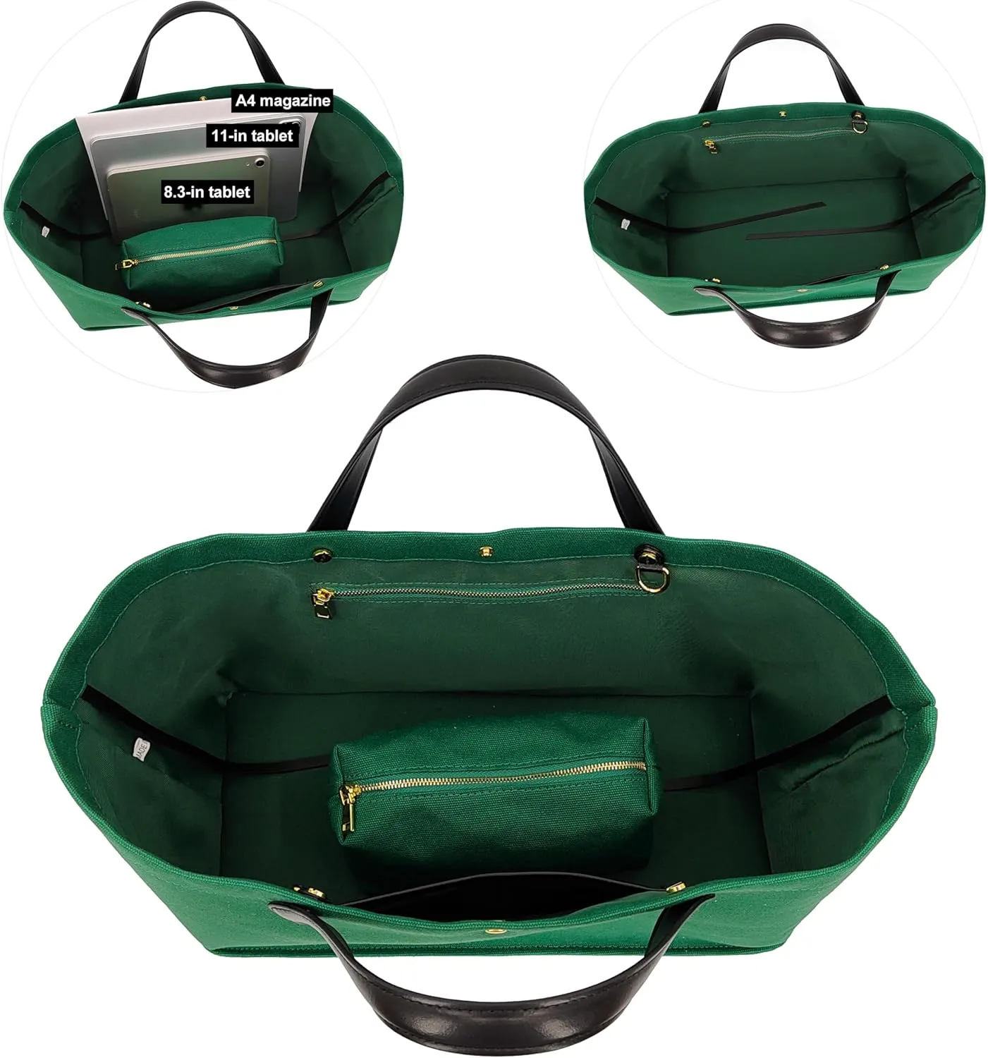 2Pcs Set, Large Leather/Canvas Tote Bag for Women, Casual Designer Detachable Crossbody Shoulder Bag,Top Handle Purse
