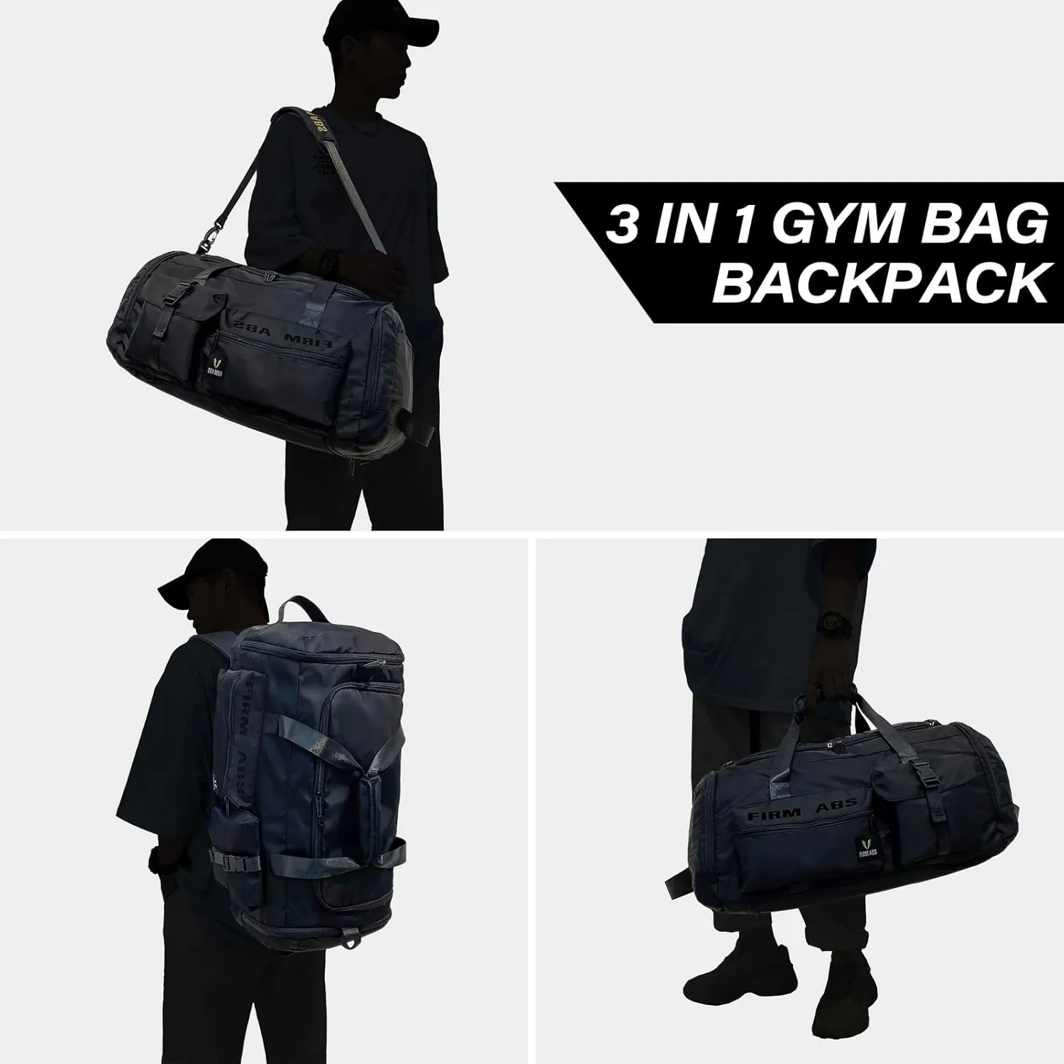3 in 1 Gym Bag for Men and Women, 65L Large Capacity Travel Duffle Bags Convertible Backpack Weekender Overnight Bag with Shoes Compartment and Dry and Wet Separation