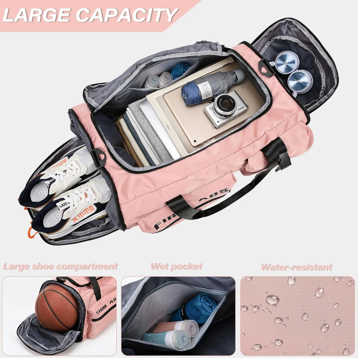 3 in 1 Gym Bag for Women, 65L Large Capacity Travel Duffle Bags Convertible Backpack Weekender Overnight Bag with Shoes Compartment and Dry and Wet Separation