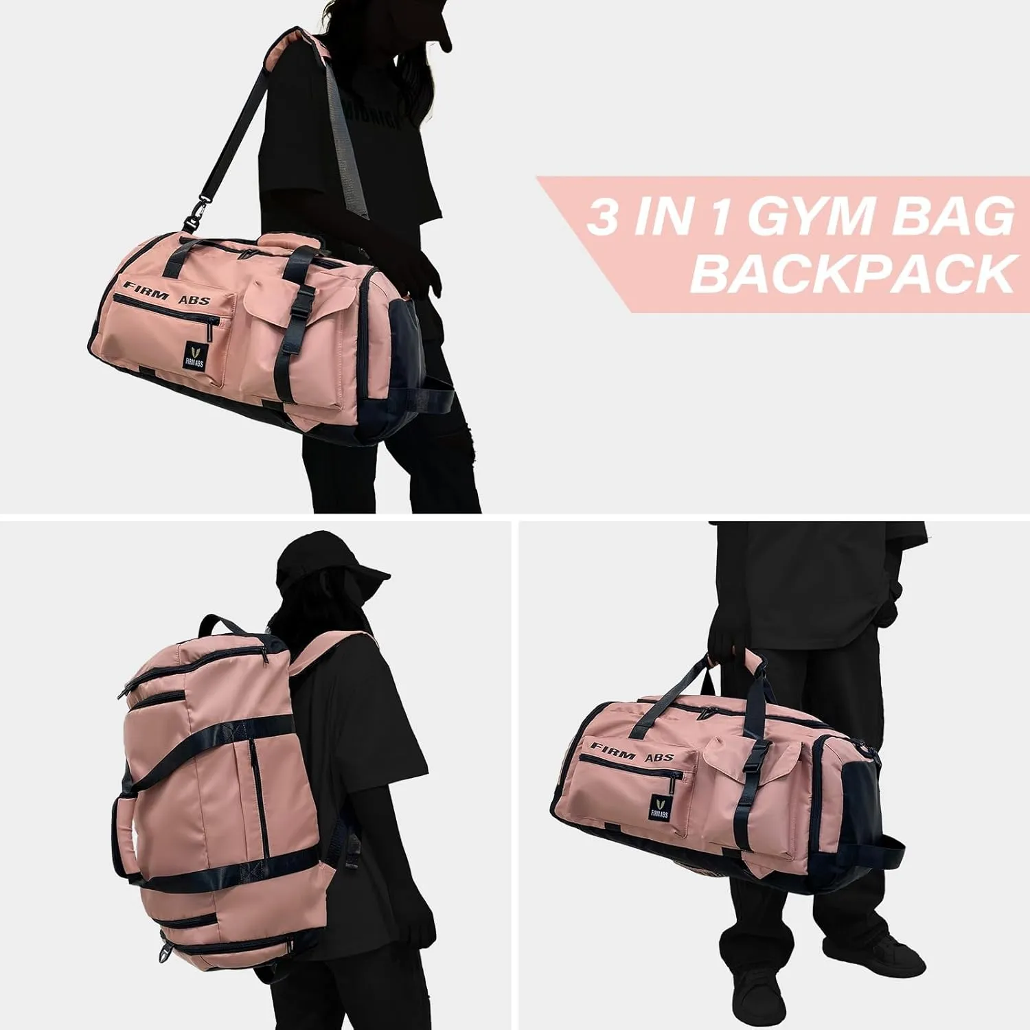 3 in 1 Gym Bag for Women, 65L Large Capacity Travel Duffle Bags Convertible Backpack Weekender Overnight Bag with Shoes Compartment and Dry and Wet Separation