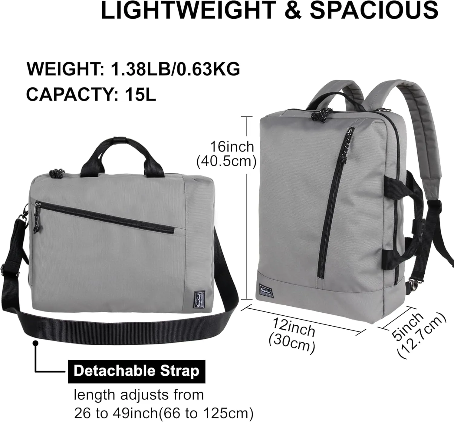 3 in 1 Laptop Backpack for Men Women, Convertible Messenger Bag Backpack Smart Business Casual Water-Resistant, Light Grey