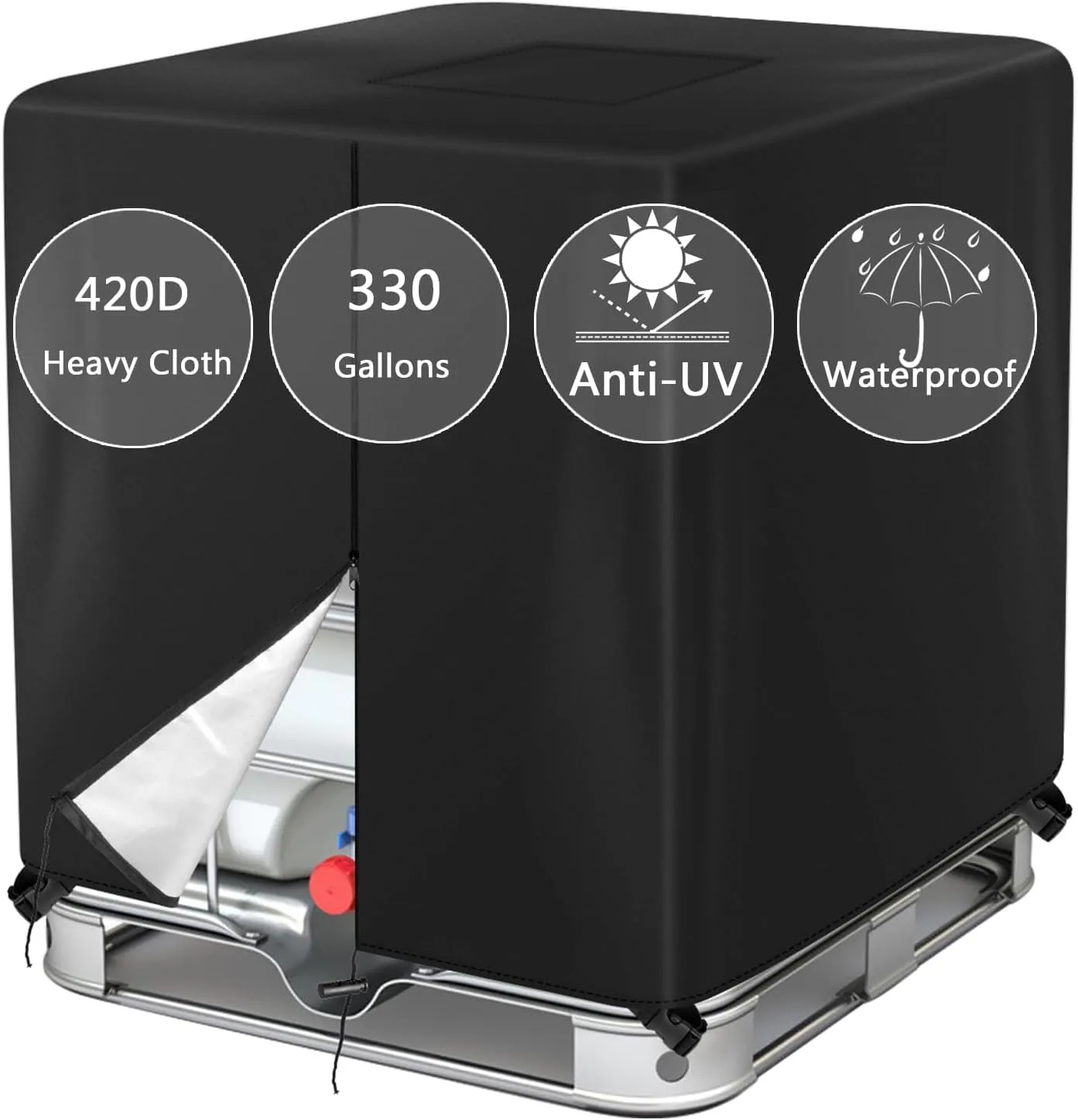 330 Gallon IBC Tote Cover Barlic 420D With Zipper for 1000L Outdoor dustproof Tote Cover Protective Cover Black