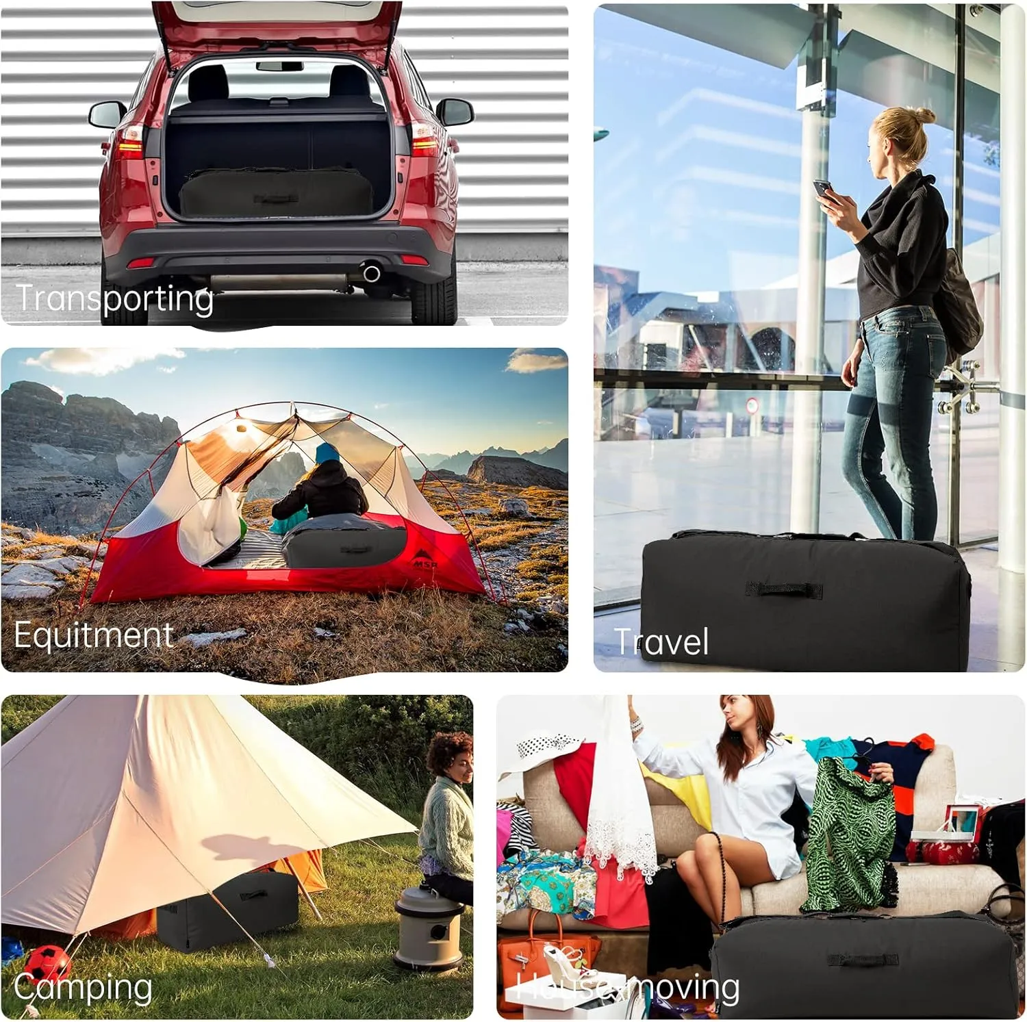 36 Inch Canvas Duffel Bag 100L Extra Large Luggage Duffle for Travel Sport and Camping (Black)