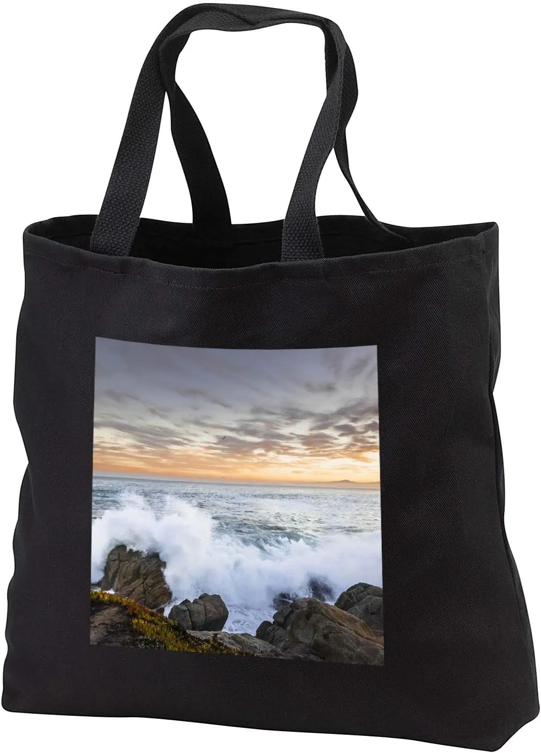 3dRose Crashing waves, Lovers Point in Pacific Grove, Monterey Peninsula, CA - Tote Bags (tb_346385)
