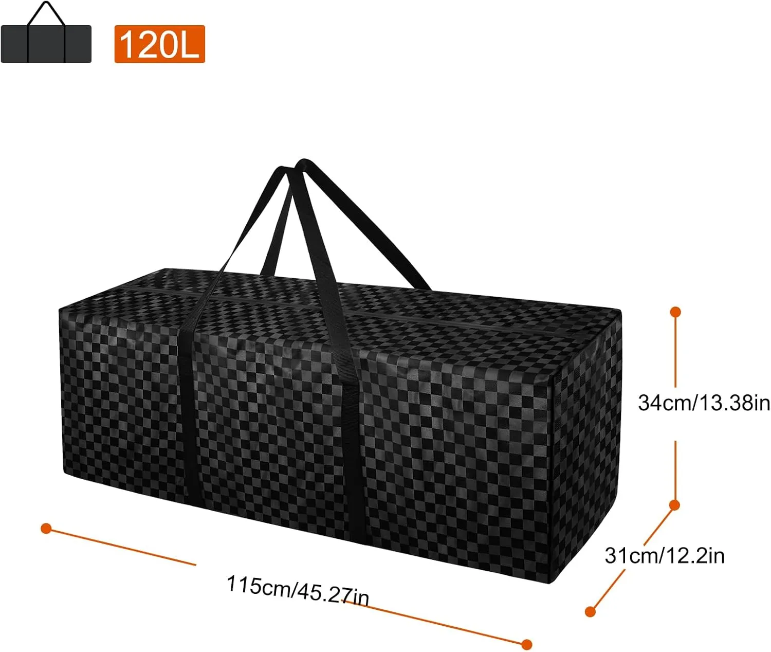 45 Inch Sports Duffle Bag - 120L Large Luffel Bag for Travel, Foldable Luggage Duffle Bag with Zippers for Men Women (Checkered Fabric)