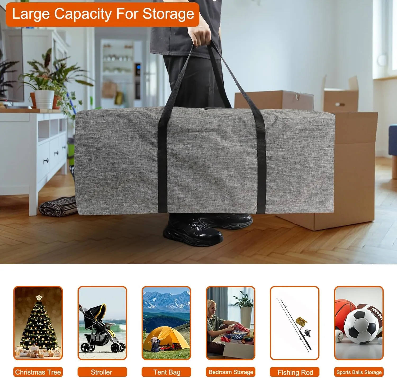45 Inch Sports Duffle Bag - 120L Large Luffel Bag for Travel, Foldable Luggage Duffle Bag with Zippers for Men Women (Grey)