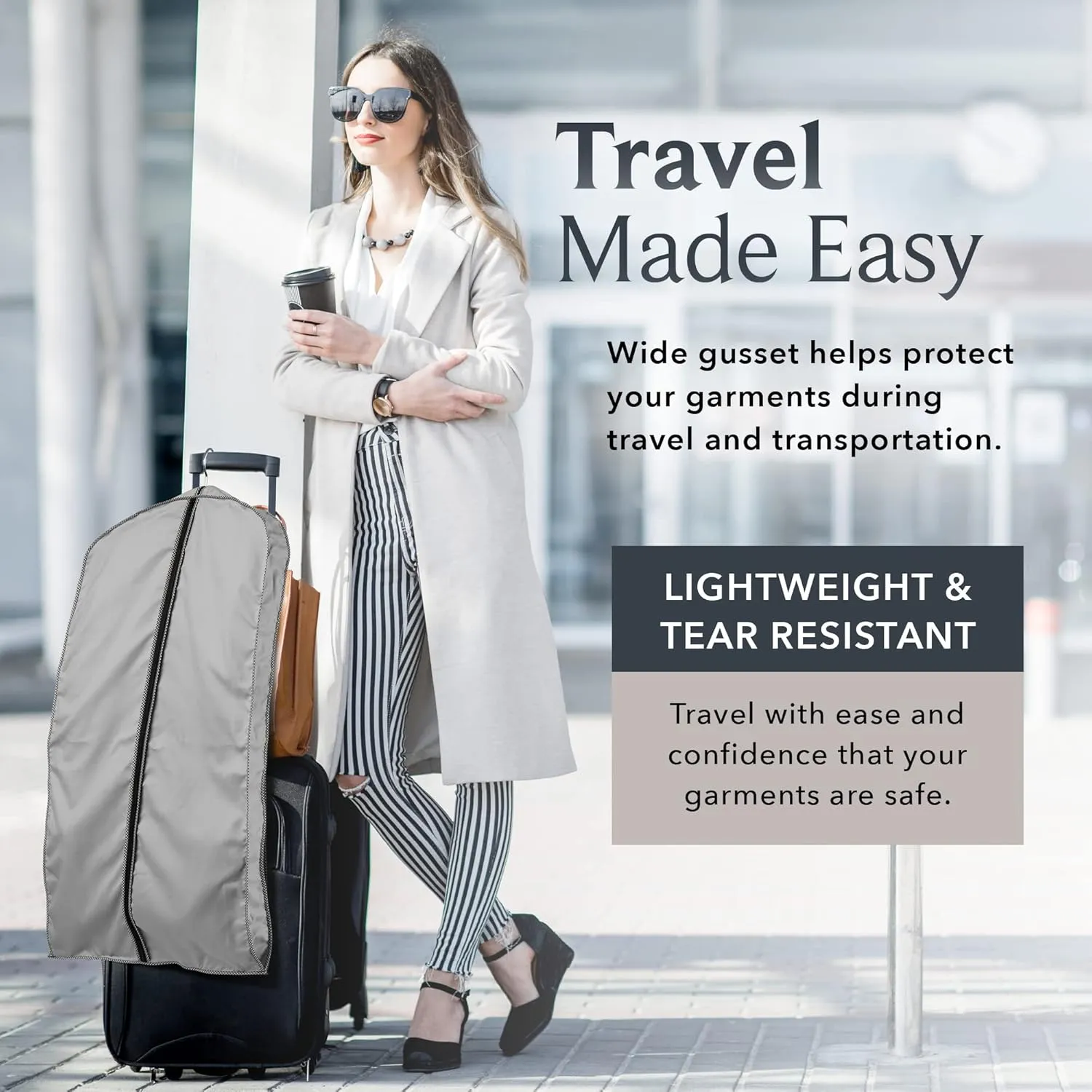 45" Luxury Fur Coat Cotton Blend Cloth Garment Bags for Travel & Hanging Clothes (Grey - Houndstooth Trim) - Suit Covers Garment Bag for Men & Women Dress Bag - Closet Storage Suit Bag, Coat Storage