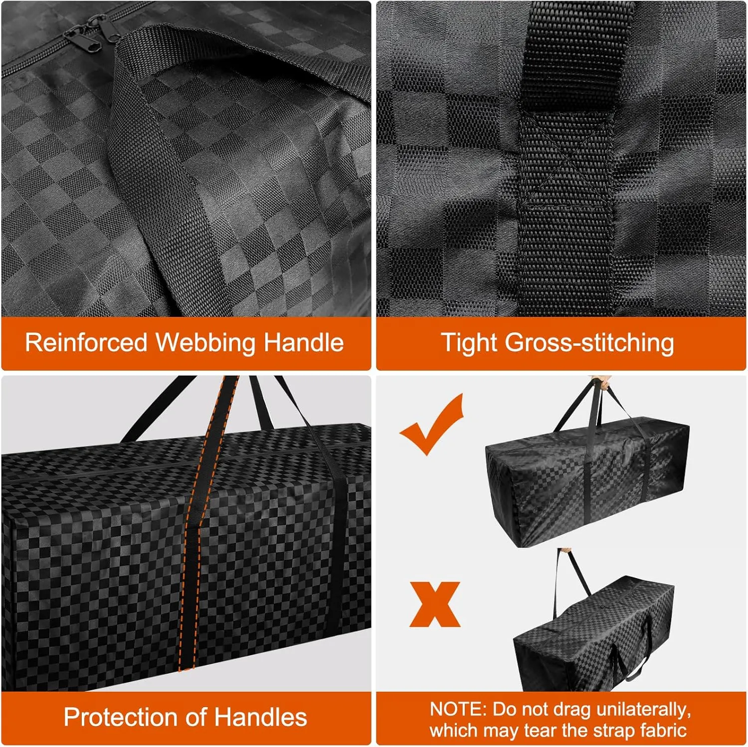 47 Inch Sports Duffle Bag - 195L Large Luffel Bag for Travel, Foldable Luggage Duffle Bag with Zippers for Men Women (Checkered Fabric)