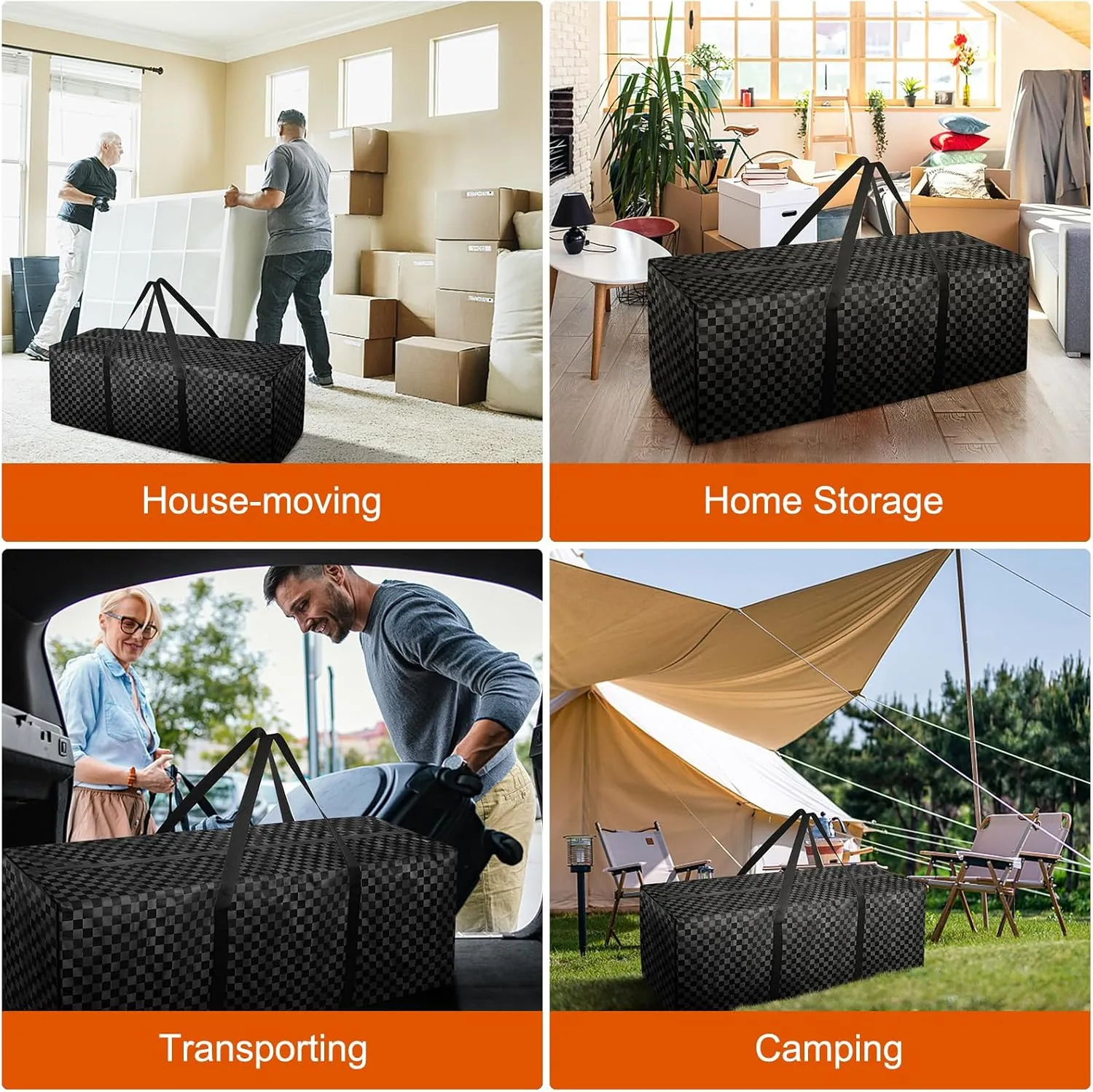 47 Inch Sports Duffle Bag - 195L Large Luffel Bag for Travel, Foldable Luggage Duffle Bag with Zippers for Men Women (Checkered Fabric)