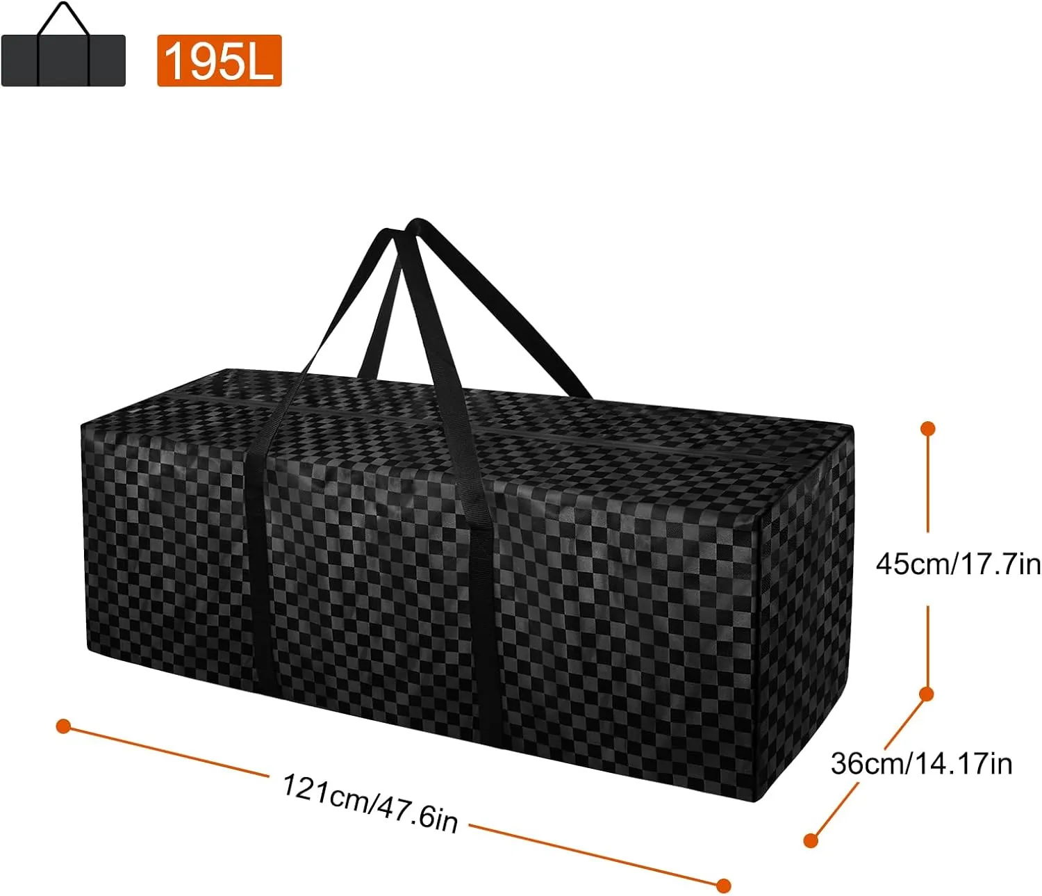 47 Inch Sports Duffle Bag - 195L Large Luffel Bag for Travel, Foldable Luggage Duffle Bag with Zippers for Men Women (Checkered Fabric)