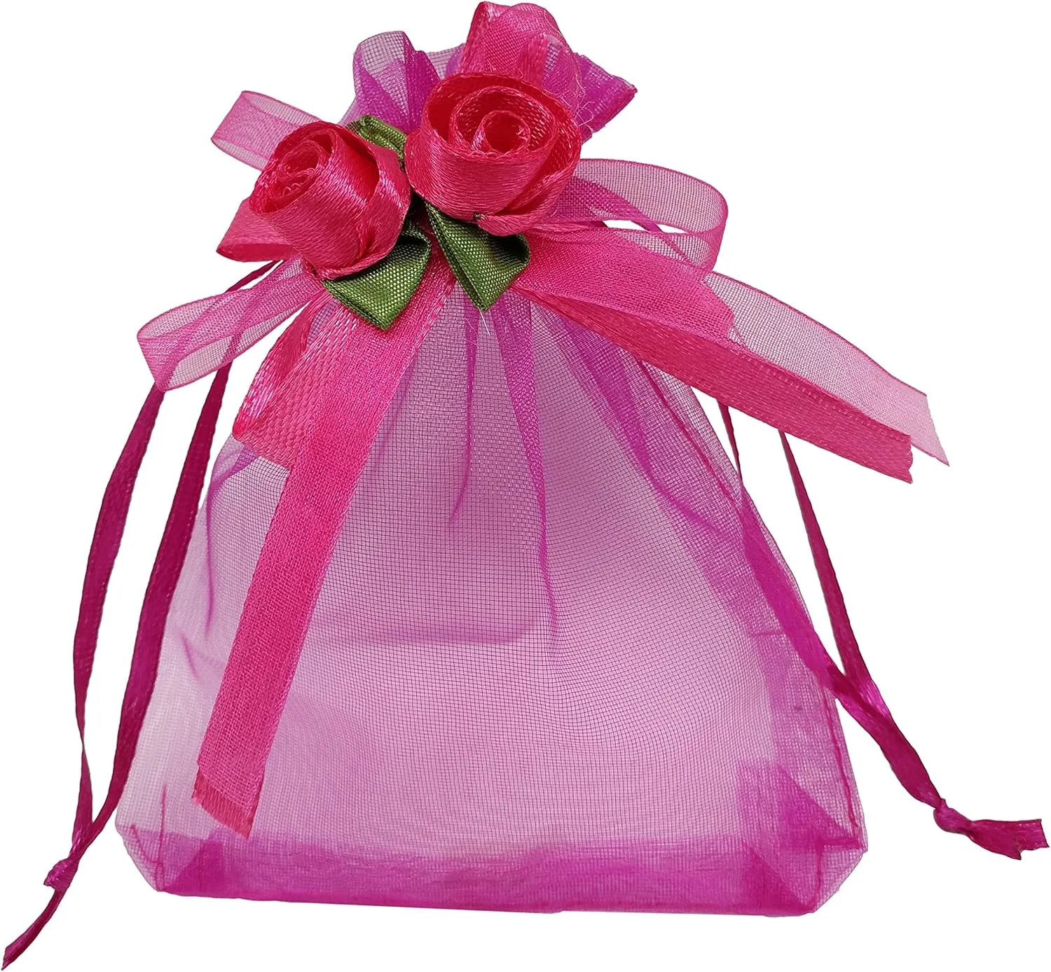 50pcs Sheer Organza Favor Bags for Wedding 3.8x4.8'' Gift Bags Samples Display Drawstring Rose Pouches (hot Pink)