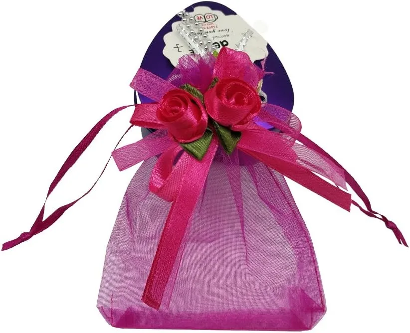 50pcs Sheer Organza Favor Bags for Wedding 3.8x4.8'' Gift Bags Samples Display Drawstring Rose Pouches (hot Pink)