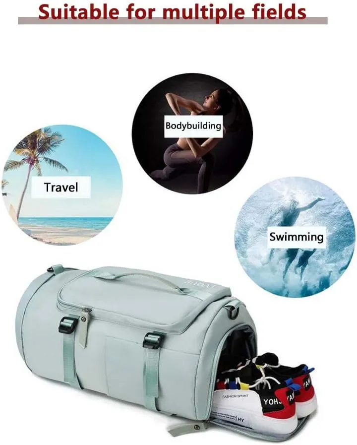 55L Unisex Wet & Dry Separation Gym Bag With Shoes Compartment,Pack Duffel Bag With Hidden Removable Straps.