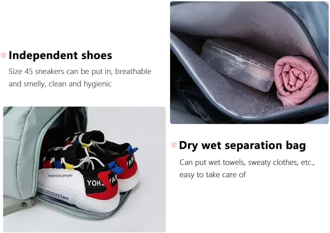 55L Unisex Wet & Dry Separation Gym Bag With Shoes Compartment,Pack Duffel Bag With Hidden Removable Straps.