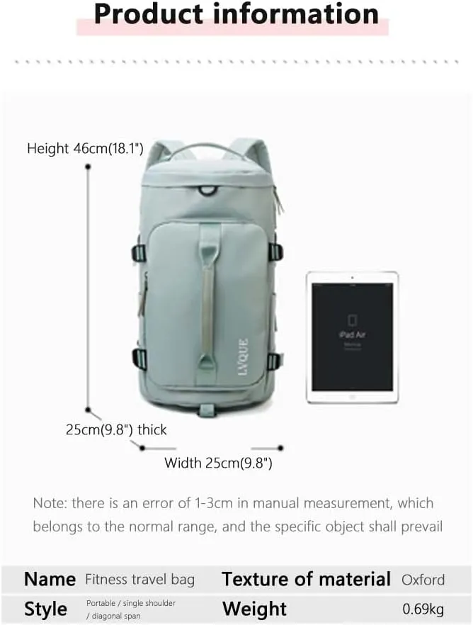 55L Unisex Wet & Dry Separation Gym Bag With Shoes Compartment,Pack Duffel Bag With Hidden Removable Straps.