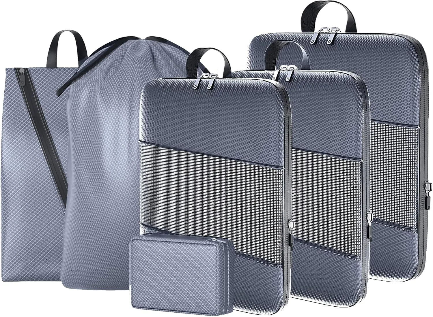 6 Set Compression Packing Cubes for Suitcases, Space-Saving Packing Cubes for Travel, Durable Suitcase Organizer Bags Set for Travel Essentials, Double Zipper Compression Packing Cubes,Grey