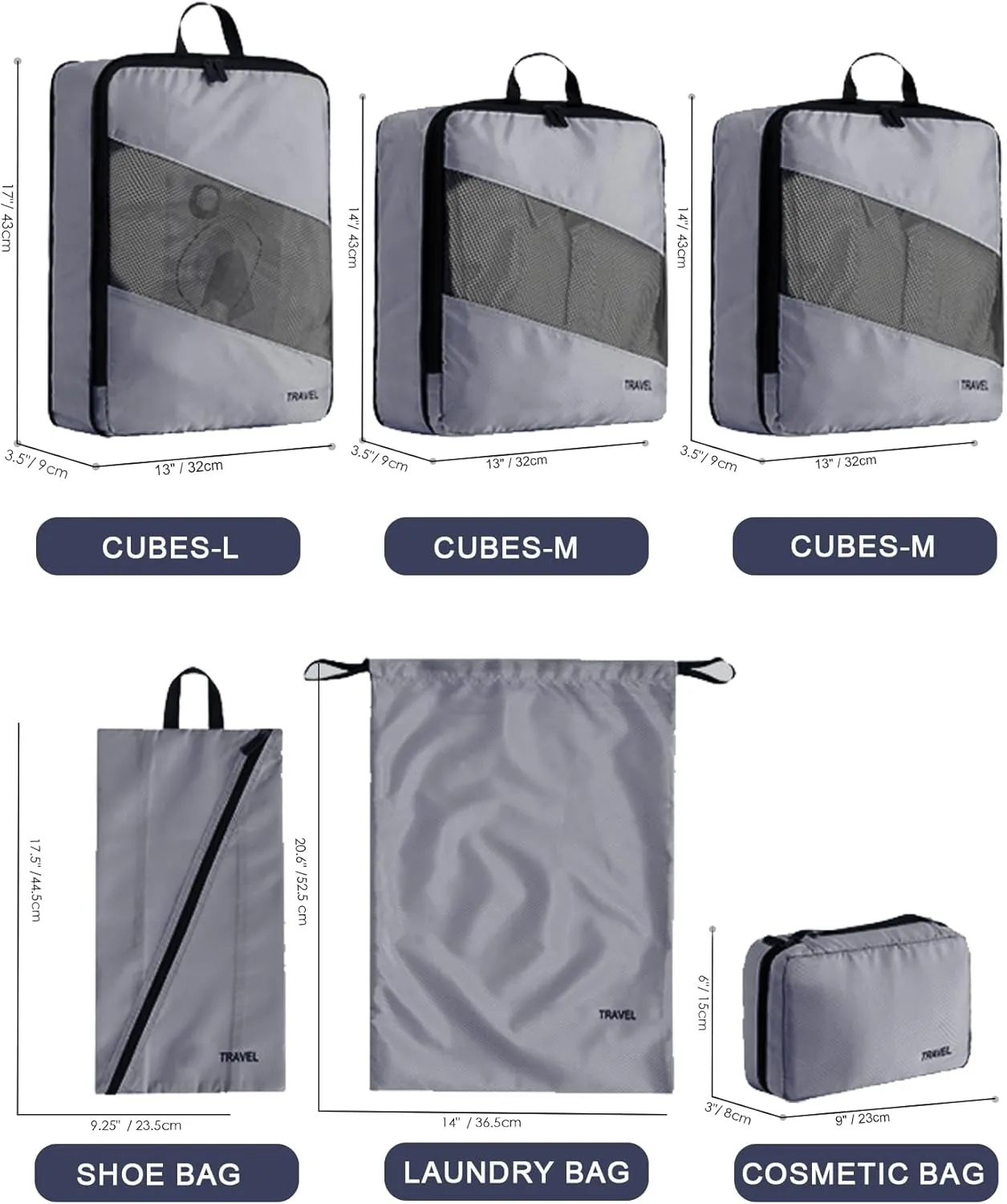 6 Set Compression Packing Cubes for Suitcases, Space-Saving Packing Cubes for Travel, Durable Suitcase Organizer Bags Set for Travel Essentials, Double Zipper Compression Packing Cubes,Grey
