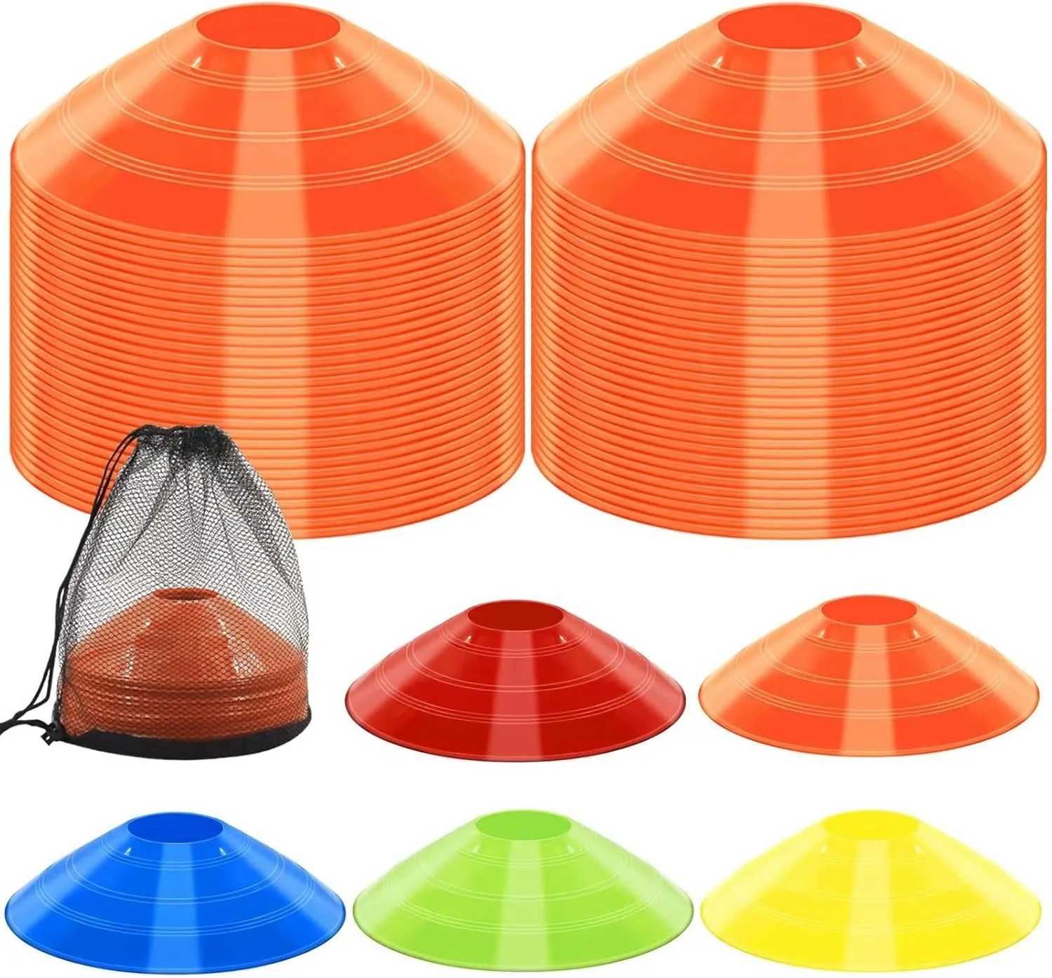 60/30 Pack Soccer Training Cones - Agility Cones with Carry Bag, Sturdy Disc Cones for Sports Training, Soccer, Football, Basketball, Indoor Outdoor Sports, Festive Events, Field Cone Markers